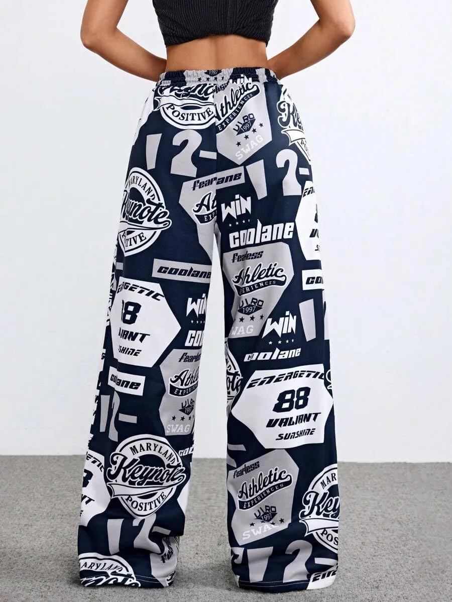 ZAFUL Women's Joggers Graphics Lounge Straight Leg Pants Elastic Waistband Trousers