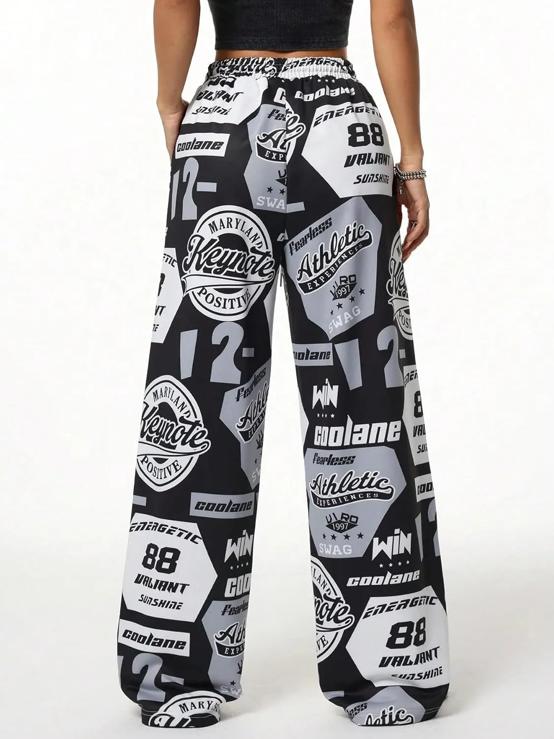 ZAFUL Women's Joggers Graphics Lounge Straight Leg Pants Elastic Waistband Trousers