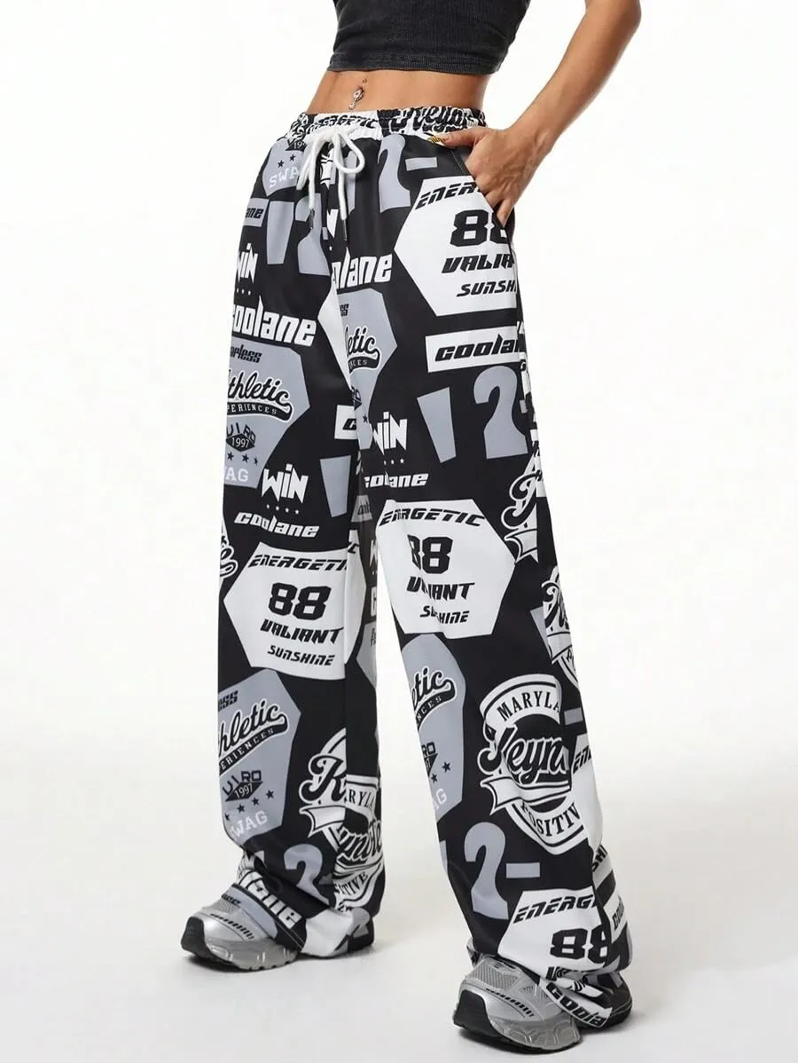 ZAFUL Women's Joggers Graphics Lounge Straight Leg Pants Elastic Waistband Trousers