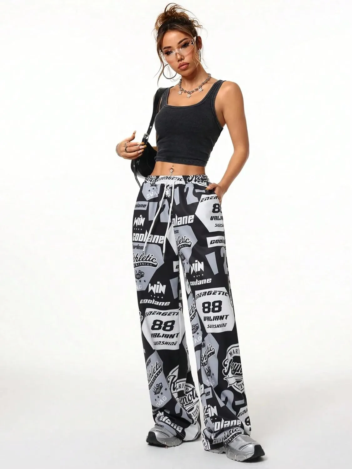 ZAFUL Women's Joggers Graphics Lounge Straight Leg Pants Elastic Waistband Trousers